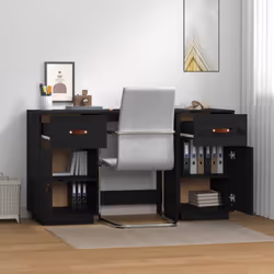 vidaXL Solid Wood Pine Desk with Cabinets Computer Study Desk Multi Colours - Black