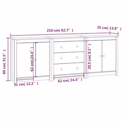 vidaXL Solid Wood Pine Sideboard Wooden Cabinet Home Organiser Multi Colours - Brown