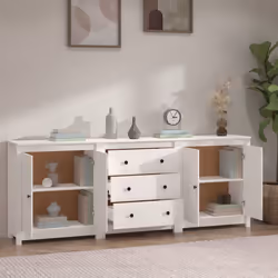 vidaXL Solid Wood Pine Sideboard Wooden Cabinet Home Organiser Multi Colours - White