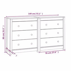 vidaXL Solid Wood Pine Sideboard Side Cabinet Home Organiser Multi Colours - Brown - Additional view 6