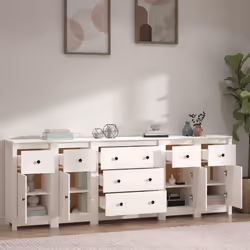 vidaXL Solid Wood Pine Sideboard Side Cabinet Home Organiser Multi Colours - White