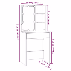 vidaXL Dressing Table Set with LED White Engineered Wood Bedroom Vanity Desk - Additional view 3