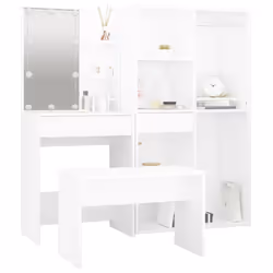 vidaXL Dressing Table Set with LED White Engineered Wood Bedroom Vanity Desk - Additional view 4