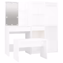 vidaXL Dressing Table Set with LED White Engineered Wood Bedroom Vanity Desk - Additional view 5