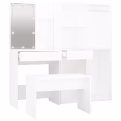 vidaXL Dressing Table Set with LED White Engineered Wood Bedroom Vanity Desk - Additional view 6