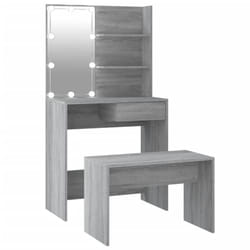 vidaXL Dressing Table Set with LED Grey Sonoma Engineered Wood Makeup Table