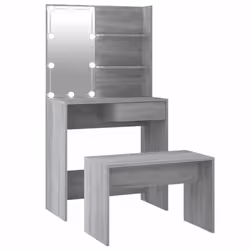 vidaXL Dressing Table Set with LED Grey Sonoma Engineered Wood Makeup Table