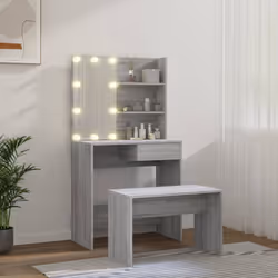 vidaXL Dressing Table Set with LED Grey Sonoma Engineered Wood Makeup Table - Additional view 4