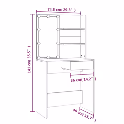 vidaXL Dressing Table Set with LED Grey Sonoma Engineered Wood Makeup Table - Additional view 5