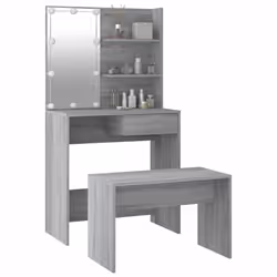 vidaXL Dressing Table Set with LED Grey Sonoma Engineered Wood Makeup Table - Additional view 6