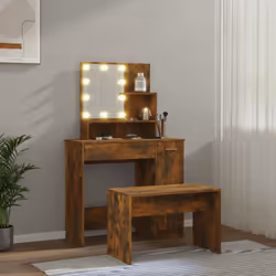 vidaXL Dressing Table Set with LED Smoked Oak Engineered Wood Makeup Table - Additional view 4