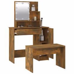 vidaXL Dressing Table Set with LED Smoked Oak Engineered Wood Makeup Table - Additional view 5