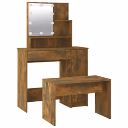 vidaXL Dressing Table Set with LED Smoked Oak Engineered Wood Makeup Table - Additional view 6