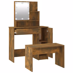 vidaXL Dressing Table Set with LED Smoked Oak Engineered Wood Makeup Table - Additional view 7
