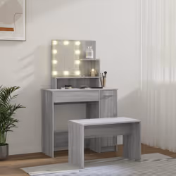 vidaXL Dressing Table Set with LED Grey Sonoma Engineered Wood Makeup Table