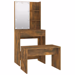 vidaXL Dressing Table Set with LED Smoked Oak Engineered Wood Makeup Table - Additional view 4