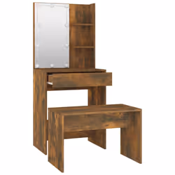 vidaXL Dressing Table Set with LED Smoked Oak Engineered Wood Makeup Table - Additional view 5