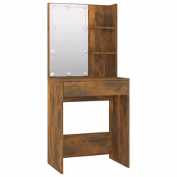 vidaXL Dressing Table Set with LED Smoked Oak Engineered Wood Makeup Table - Additional view 6
