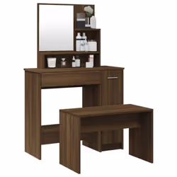 vidaXL Dressing Table Set Bedroom Makeup Table Vanity Desk Cosmetic Table - Brown oak