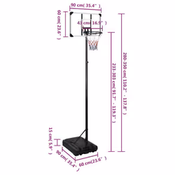 vidaXL Basketball Stand Transparent 280-350 cm Polycarbonate Basketball Post