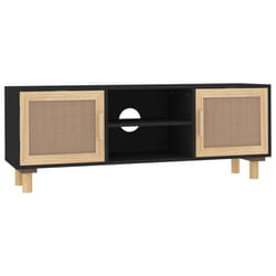 vidaXL TV Cabinet TV Stand Media TV Unit Solid Wood Pine and Natural Rattan - Black