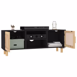 vidaXL TV Cabinet TV Stand Media TV Unit Solid Wood Pine and Natural Rattan - Black
