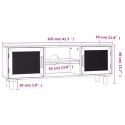 vidaXL TV Cabinet TV Stand Media TV Unit Solid Wood Pine and Natural Rattan - Black - Additional view 7