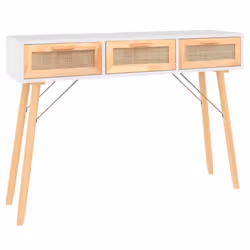 vidaXL Solid Wood Pine Console Table Natural Rattan Side Table Multi Colours - white