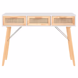vidaXL Solid Wood Pine Console Table Natural Rattan Side Table Multi Colours - white