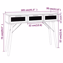 vidaXL Solid Wood Pine Console Table Natural Rattan Side Table Multi Colours - white