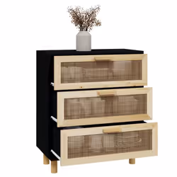 vidaXL Sideboard Storage Cabinet Cupboard Solid Wood Pine and Natural Rattan - Black - Additional view 2