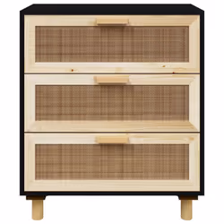 vidaXL Sideboard Storage Cabinet Cupboard Solid Wood Pine and Natural Rattan - Black - Additional view 4