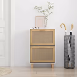 vidaXL Shoe Cabinet Engineered Wood and Natural Rattan Rack Multi Colours - white