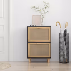 vidaXL Shoe Cabinet Engineered Wood and Natural Rattan Rack Multi Colours - black - Additional view 2