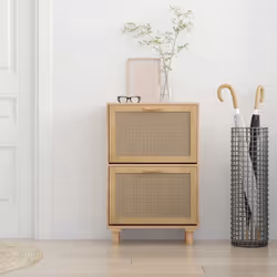 vidaXL Shoe Cabinet Engineered Wood and Natural Rattan Rack Multi Colours - brown - Additional view 2