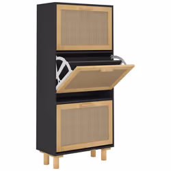 vidaXL Shoe Cabinet Engineered Wood and Natural Rattan Organiser Multi Colours - black
