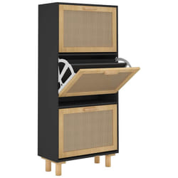 vidaXL Shoe Cabinet Engineered Wood and Natural Rattan Organiser Multi Colours - black