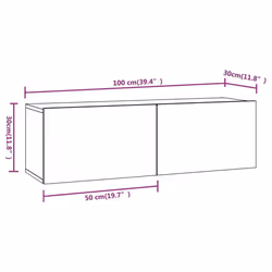 ) vidaXL 4x Wall TV Cabinets Media Unit Furniture Multi Colours Multi Sizes - Grey sonoma, 100 x 30 x 30 cm (W x D x H - Additional view 3