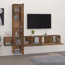 vidaXL TV Cabinet Set Engineered Wood Media Unit Multi Colours/Sizes 3/5 Piece - Smoked oak