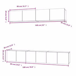 vidaXL TV Cabinet Set 5 Piece Engineered Wood Multi Colours 100/80x30x30 cm - smoked oak