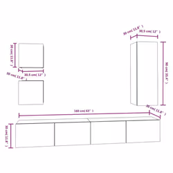 vidaXL TV Cabinet Set 5 Piece Engineered Wood Indoor Media Unit Multi Colours - 80 x 30 x 30 cm