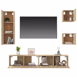 vidaXL TV Cabinet Set 5 Piece Engineered Wood Indoor Media Unit Multi Colours - Sonoma oak - Additional view 5
