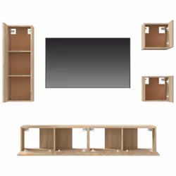 vidaXL TV Cabinet Set 5 Piece Engineered Wood Indoor Media Unit Multi Colours - Sonoma oak - Additional view 6