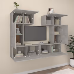 ) vidaXL TV Cabinet Set 6 Piece Engineered Wood Multi Colours 100/80x30x30 cm - Concrete grey, 60 x 30 x 30 cm (L x W x H - Additional view 4