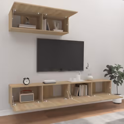 ) vidaXL TV Cabinet Set 3 Piece TV Stand TV Unit Media Cabinet Engineered Wood - Sonoma oak, 100 x 30 x 30 cm (L x W x H - Additional view 3