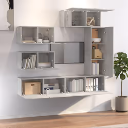 ) vidaXL TV Cabinet Set 4 Piece Engineered Wood Indoor Media Unit Multi Colours - Concrete grey, 30.5 x 30 x 90 cm (L x W x H - Additional view 4