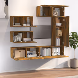 ) vidaXL TV Cabinet Set 4 Piece Engineered Wood Indoor Media Unit Multi Colours - Smoked oak, 30.5 x 30 x 90 cm (L x W x H - Additional view 3