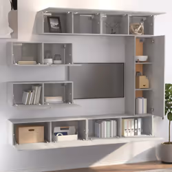 ) vidaXL TV Cabinet Set 4 Piece Engineered Wood Indoor Media Unit Multi Colours - Concrete grey, 30.5 x 30 x 110 cm (L x W x H - Additional view 4