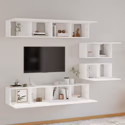 vidaXL TV Cabinet Set 6 Piece Engineered Wood Multi Colours 100/80x30x30 cm - White - Additional view 6