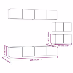 vidaXL TV Cabinet Set 6 Piece Engineered Wood Multi Colours 100/80x30x30 cm - Smoked oak - Additional view 4